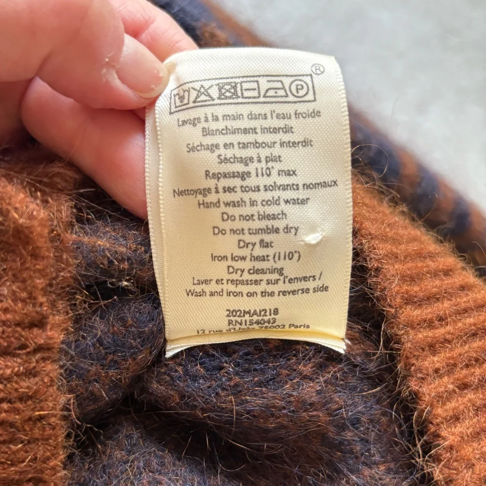 Sezane Rust and Navy Zebra-Striped Mohair Blend Cardigan